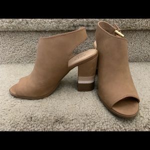 Nude open toe booties